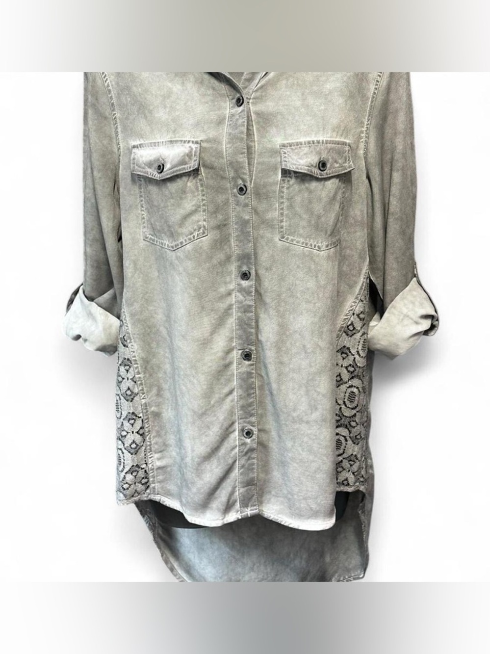 Javascript Side Panel Indigo Thread Co | Tops | Burnt Grey Button Up Shirt With Side Lace ...